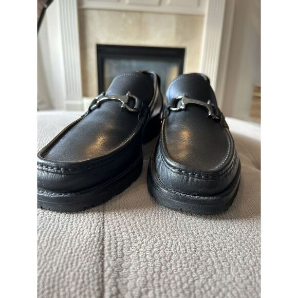 SALVATORE FERRAGAMO MEN\'S BLACK LEATHER HORSE BIT LOAFERS SHOES 9D